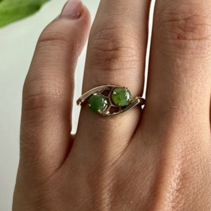 925 Sterling Silver Gold Plated Nephrite Ring Size 7