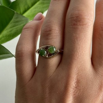 925 Sterling Silver Gold Plated Nephrite Ring Size 7