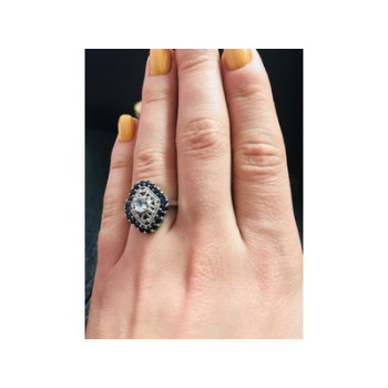 925 Sterling Silver Aquamarine & Dark Blue Spinel Ring Size 7