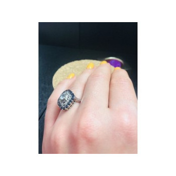 925 Sterling Silver Aquamarine & Dark Blue Spinel Ring Size 7