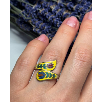 925 Sterling Silver Vintage Enamel Flower Ring Size 6