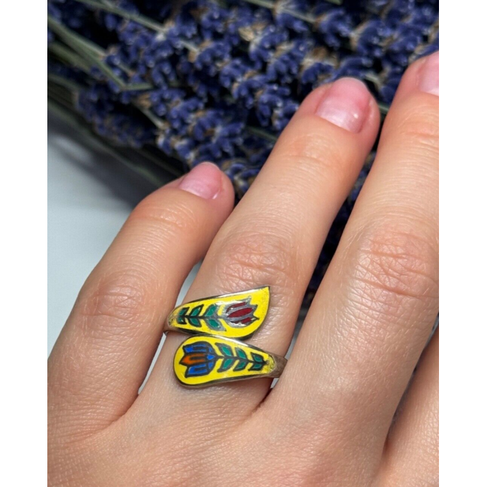 925 Sterling Silver Vintage Enamel Flower Ring Size 6