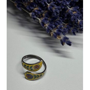 925 Sterling Silver Vintage Enamel Flower Ring Size 6
