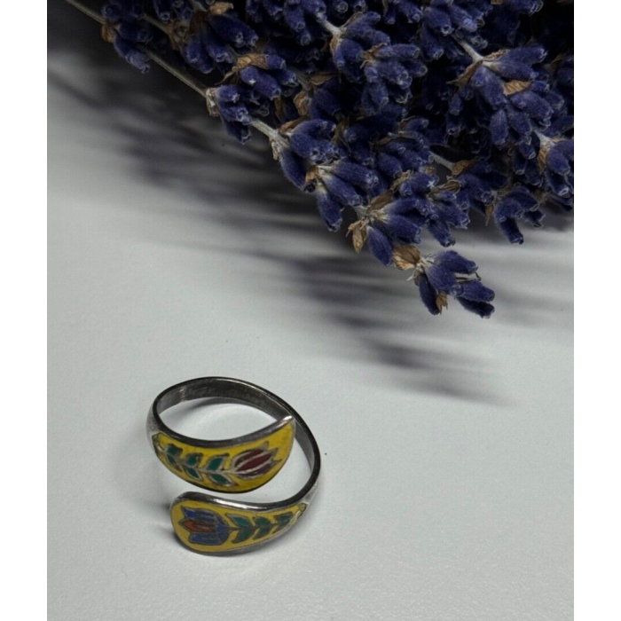 925 Sterling Silver Vintage Enamel Flower Ring Size 6