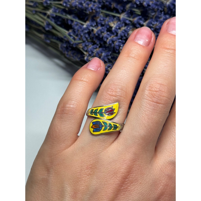 925 Sterling Silver Vintage Enamel Flower Ring Size 6