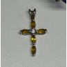 925 Sterling Silver Citrine & Beryl Cross Length 28 Mm