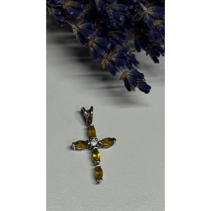 925 Sterling Silver Citrine & Beryl Cross Length 28 Mm