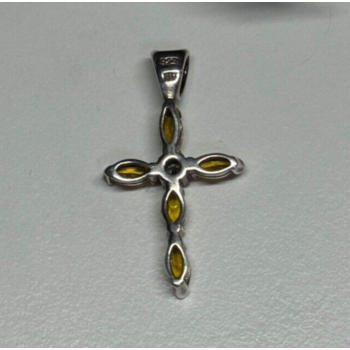 925 Sterling Silver Citrine & Beryl Cross Length 28 Mm