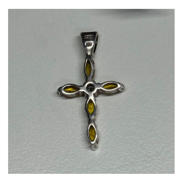 925 Sterling Silver Citrine & Beryl Cross Length 28 Mm