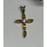 925 Sterling Silver Citrine & Beryl Cross Length 28 Mm