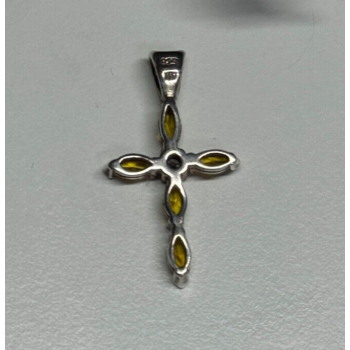 925 Sterling Silver Citrine & Beryl Cross Length 28 Mm