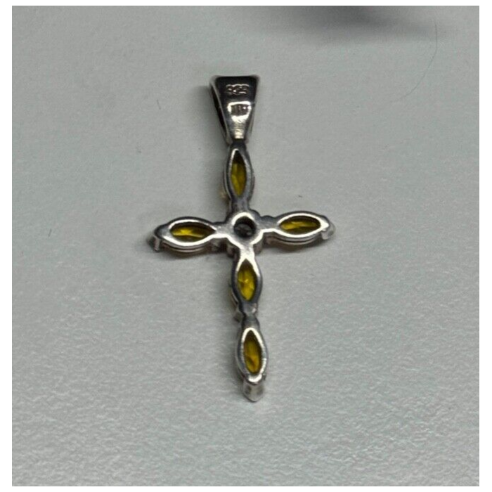 925 Sterling Silver Citrine & Beryl Cross Length 28 Mm