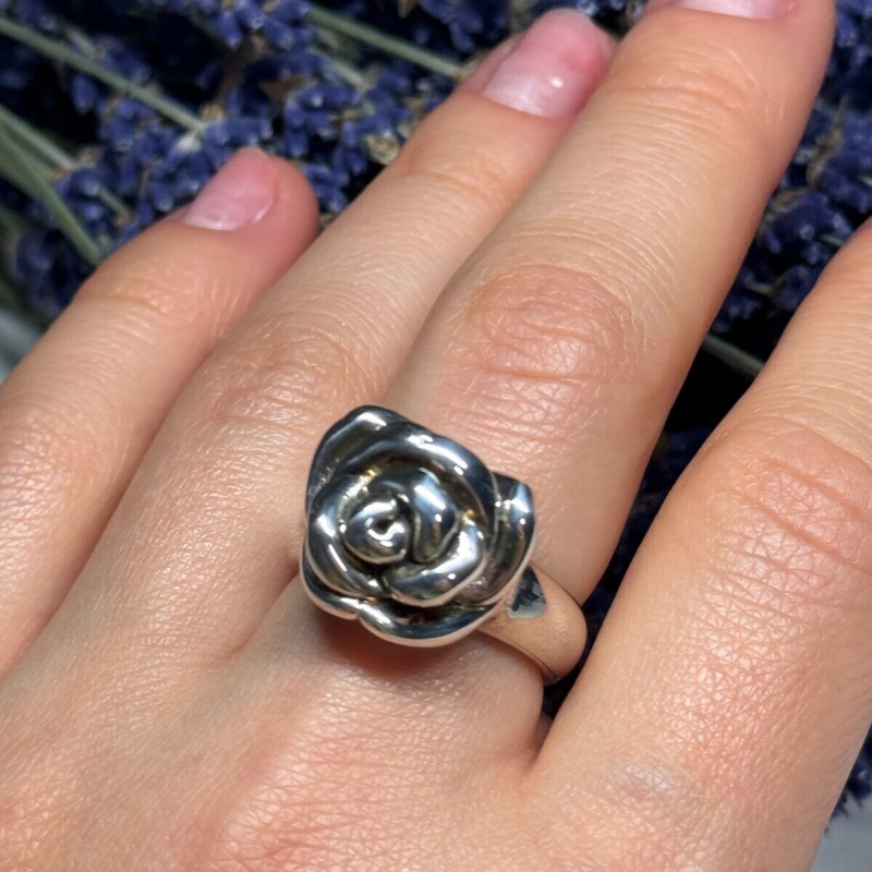 925 Sterling Silver Rose Ring Size 7