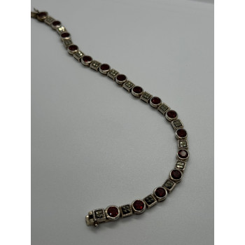 925 STERLING SILVER GARNET & MARCASITE BRACELET