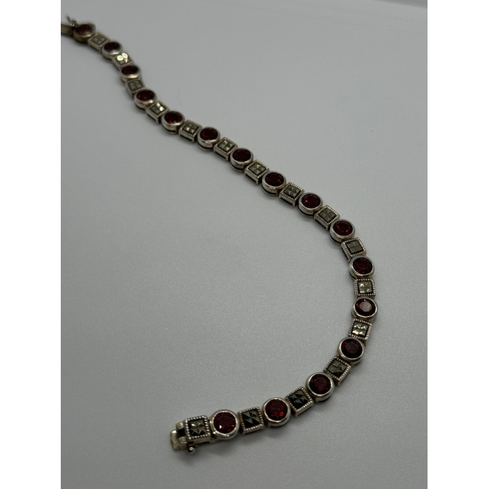 925 STERLING SILVER GARNET & MARCASITE BRACELET