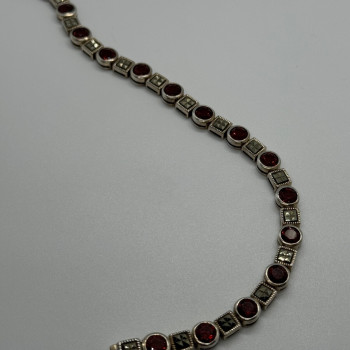 925 Sterling Silver Garnet & Marcasite Bracelet