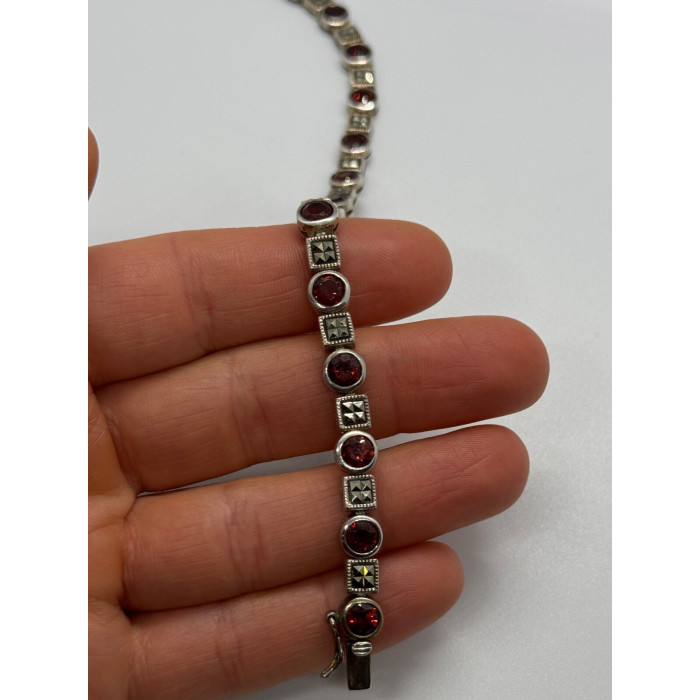925 STERLING SILVER GARNET & MARCASITE BRACELET