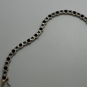 925 Sterling Silver Garnet & Marcasite Bracelet