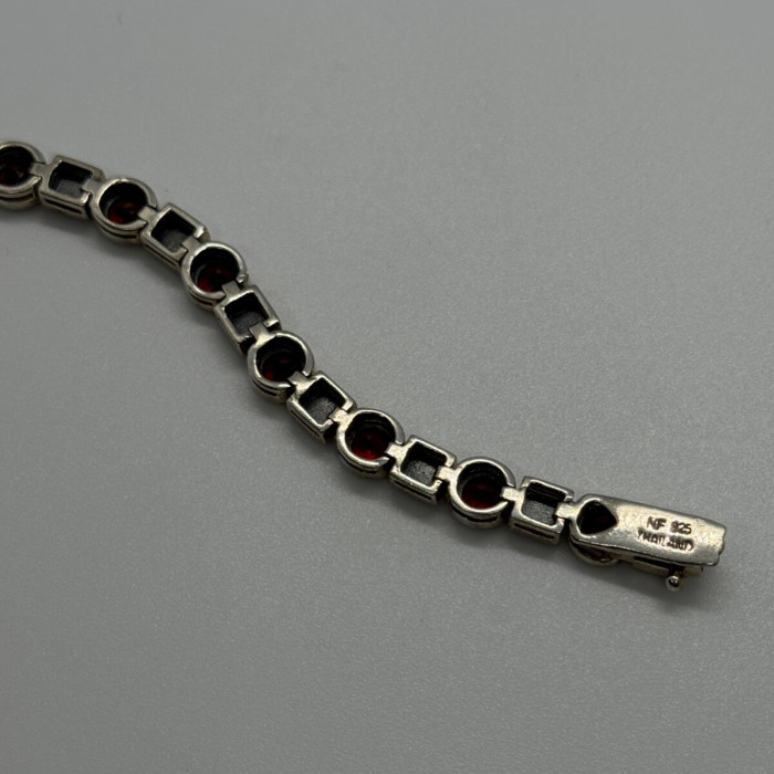 925 Sterling Silver Garnet & Marcasite Bracelet