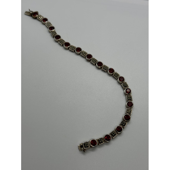 925 STERLING SILVER GARNET & MARCASITE BRACELET