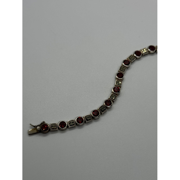 925 STERLING SILVER GARNET & MARCASITE BRACELET