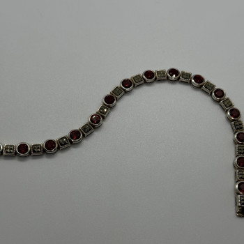 925 Sterling Silver Garnet & Marcasite Bracelet