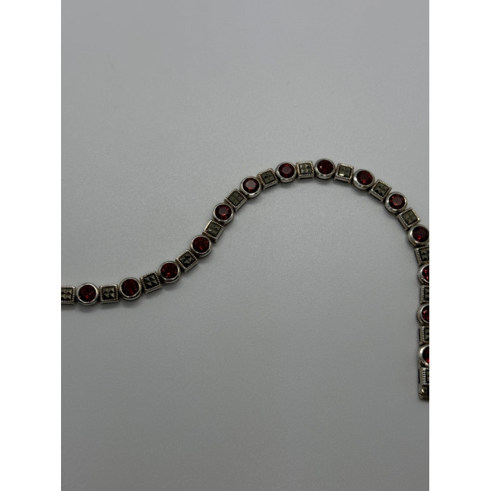 925 STERLING SILVER GARNET & MARCASITE BRACELET