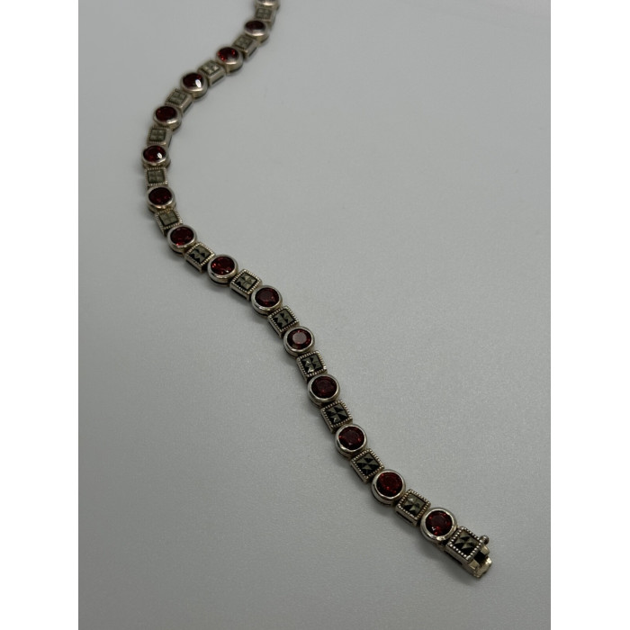 925 STERLING SILVER GARNET & MARCASITE BRACELET