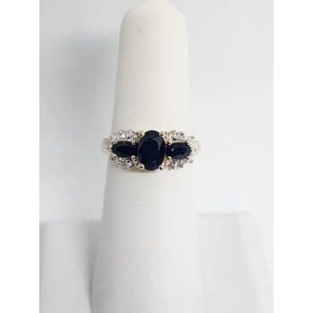 14K YELLOW GOLD SAPPHIRE & DIAMOND RING  SIZE 5