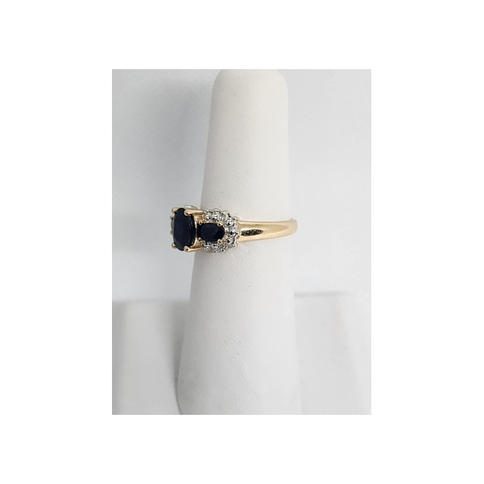 14K YELLOW GOLD SAPPHIRE & DIAMOND RING  SIZE 5