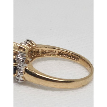 14K YELLOW GOLD SAPPHIRE & DIAMOND RING  SIZE 5