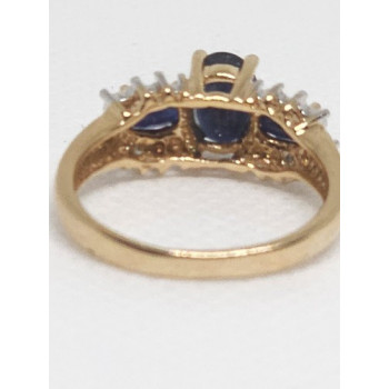 14K YELLOW GOLD SAPPHIRE & DIAMOND RING  SIZE 5