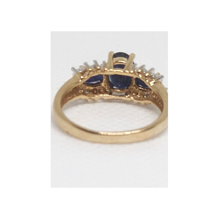 14K YELLOW GOLD SAPPHIRE & DIAMOND RING  SIZE 5