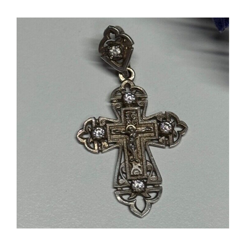 925 Sterling Silver CZ Cross Length 40 Mm