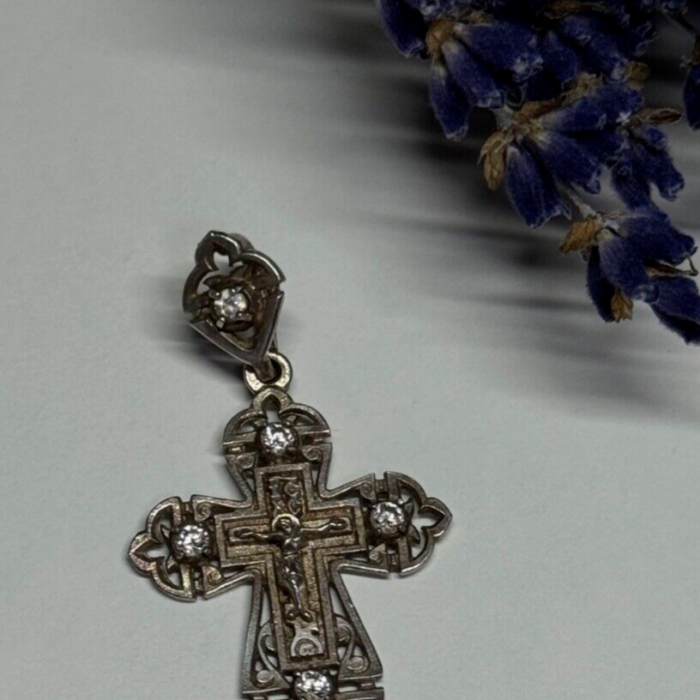 925 Sterling Silver CZ Cross Length 40 Mm
