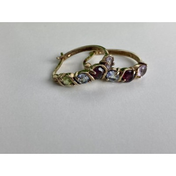 Vintage 925 Sterling Silver Gold Plated Multi Gemstones Earrings