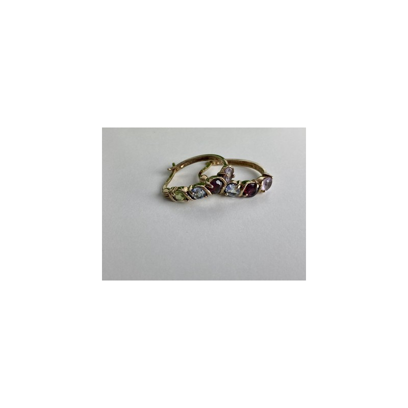 Vintage 925 Sterling Silver Gold Plated Multi Gemstones Earrings