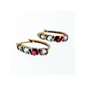 Vintage 925 Sterling Silver Gold Plated Multi Gemstones Earrings