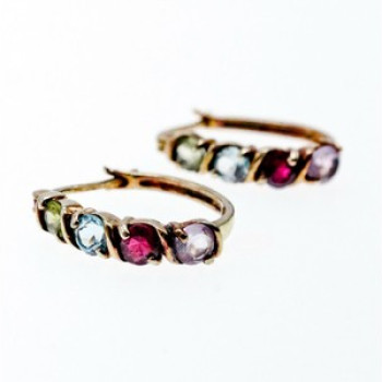 Vintage 925 Sterling Silver Gold Plated Multi Gemstones Earrings