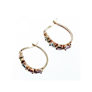 Vintage 925 Sterling Silver Gold Plated Multi Gemstones Earrings