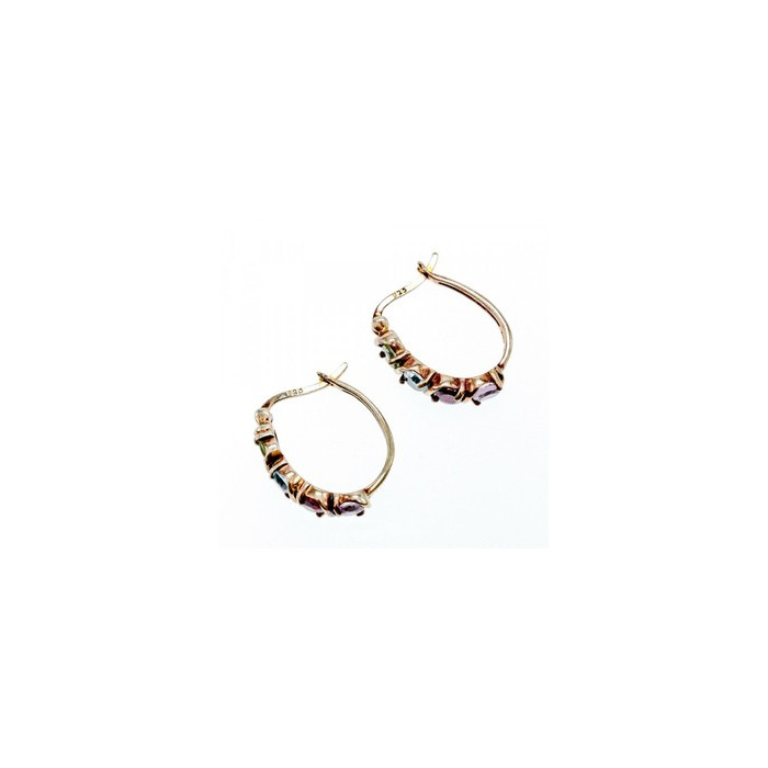 Vintage 925 Sterling Silver Gold Plated Multi Gemstones Earrings