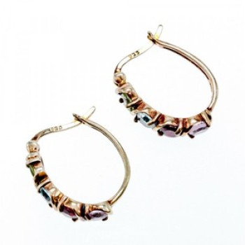 Vintage 925 Sterling Silver Gold Plated Multi Gemstones Earrings
