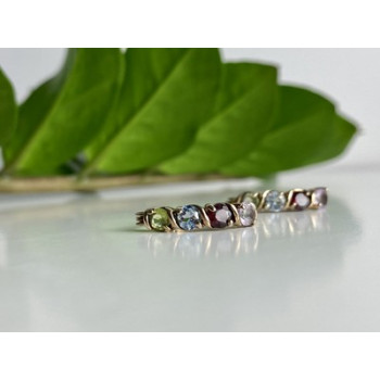 Vintage 925 Sterling Silver Gold Plated Multi Gemstones Earrings