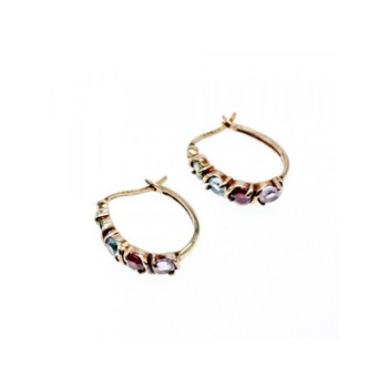 Vintage 925 Sterling Silver Gold Plated Multi Gemstones Earrings