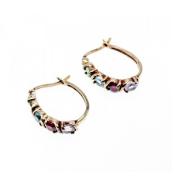 Vintage 925 Sterling Silver Gold Plated Multi Gemstones Earrings