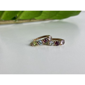 Vintage 925 Sterling Silver Gold Plated Multi Gemstones Earrings