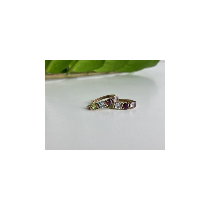 Vintage 925 Sterling Silver Gold Plated Multi Gemstones Earrings