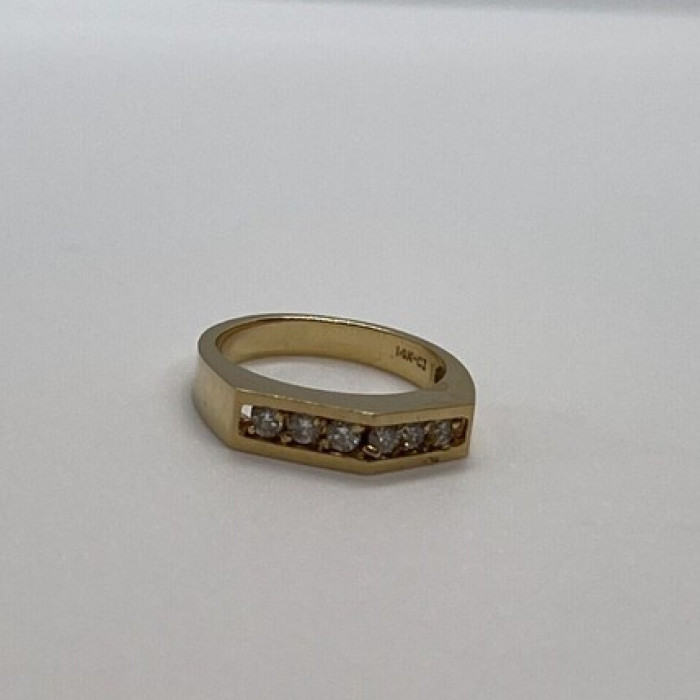 14K Yellow Gold & Colorless Sapphire Ring Size 5.5