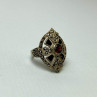925 Sterling Silver Spessartine, Black Nephrite & Marcasites Ring Size 6.5