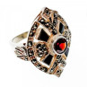925 Sterling Silver Spessartine, Black Nephrite & Marcasites Ring Size 6.5
